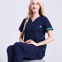 Cheap Pure Cotton Scrub Top V Neck Short Sleeve Medical Uniforms Women Color Blocking Surgical Shirt Plug Size Medical Scrubs (a Top) Cheap Pure Cotton Scrub Top V Neck Short Sleeve Medical Uniforms Women Color Blocking Surgical Shirt Plug Size Medical Scrubs (a Top)