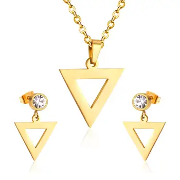 

LUXUKISSKIDS Triangle Pendant Necklace Earrings Set For Women Gift Steel/Gold Color Fashion Jewelry Sets