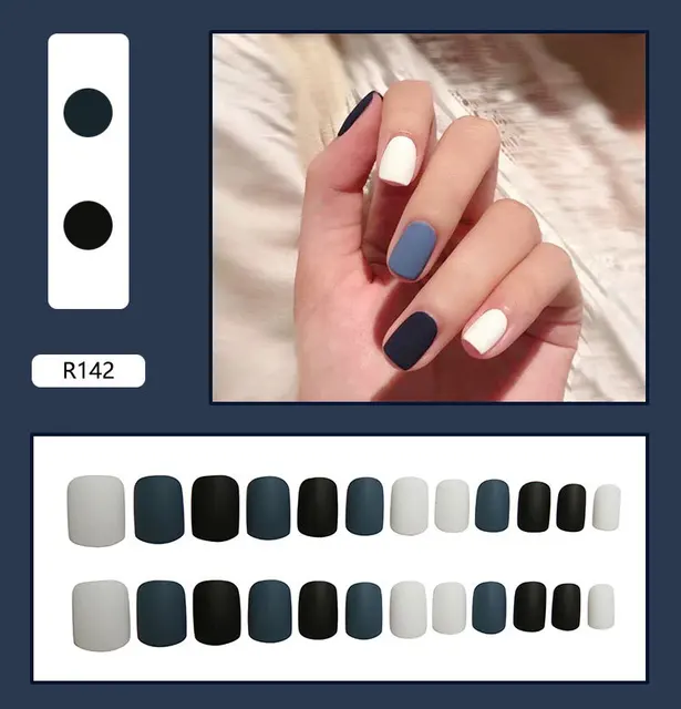 24 Sheet/Set Cute Face Fake False Nail Tips Grid Round Full Cover Glue Manicure Makeup New Design Pure Art Nail Stickers R142