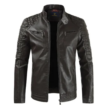 

MOGU Trendy 3XL Men's New PU Leather Jacket, Motorcycle Leather Jacket, Fashion Zipper Leather and Casual Slim Collar