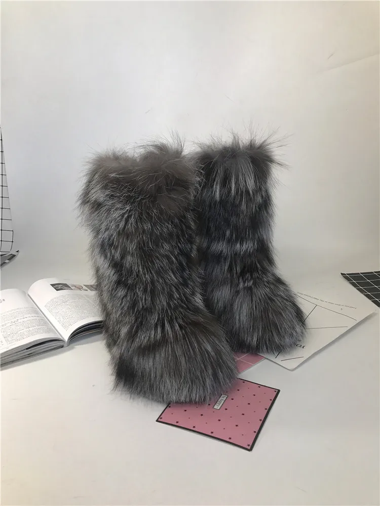 Европейский Топ "Американский" качество Зима Черно-бурой лисицы зимние ботинки на меху Ботинки на каблуке 13 см увеличивающие рост натуральная кожа сапоги женская обувь