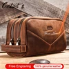 Vintage Cosmetic Bag Crazy Horse Genuine Leather Make Up Box Travel Tote Bag Cosmetics Pouch Bags For Man Double Zipper Design ► Photo 1/6