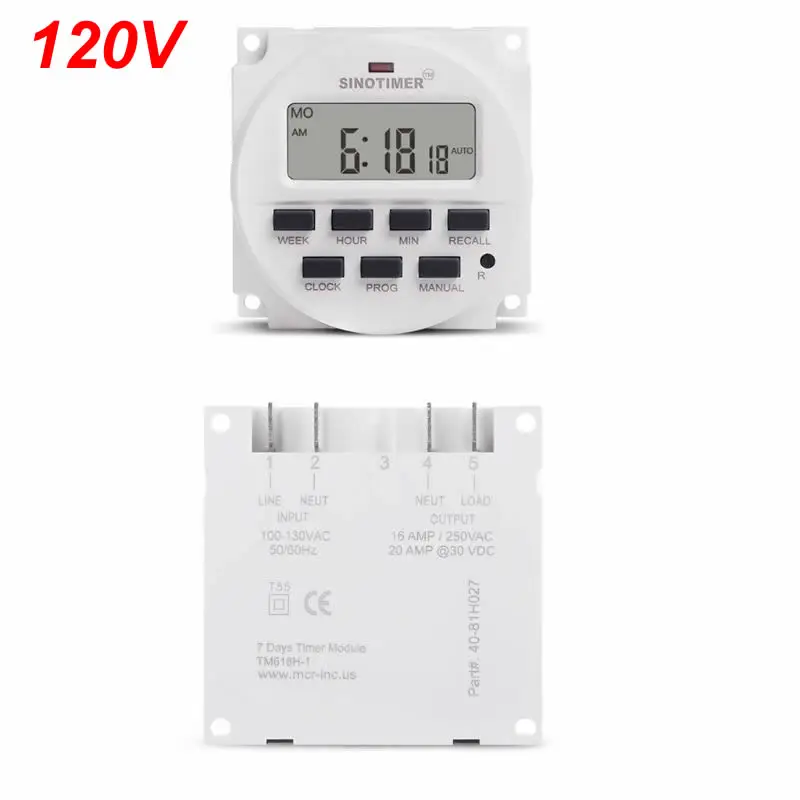 120V TM618H 5 в 12 В 24 в 120 в 220 В цифровой 7 дней в неделю Программируемый таймер реле рельсовый переключатель, таймер - Цвет: 120V