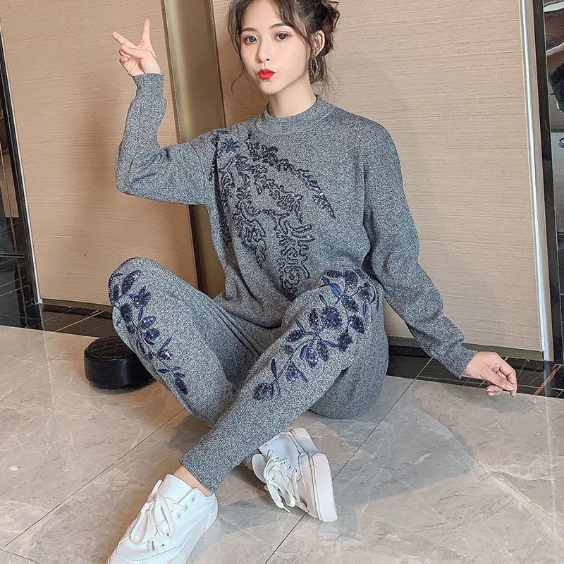 

2020 fall clothes for women Sweater Fashion Knitted Set Style Women Korean Clothing Outfit two piece set top and pants winter