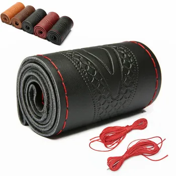 

Universal Steering Wheel Cover Braid Car Assessoires Interior Car Steer Wheel Case 38CM Genuine Leather Steering Wheel Cover