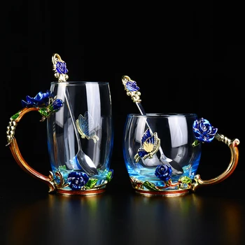 

Creative enamel cups High capacity Transparent Crystal Carve patterns Glass Cup For water tea coffee Home decoration accessories