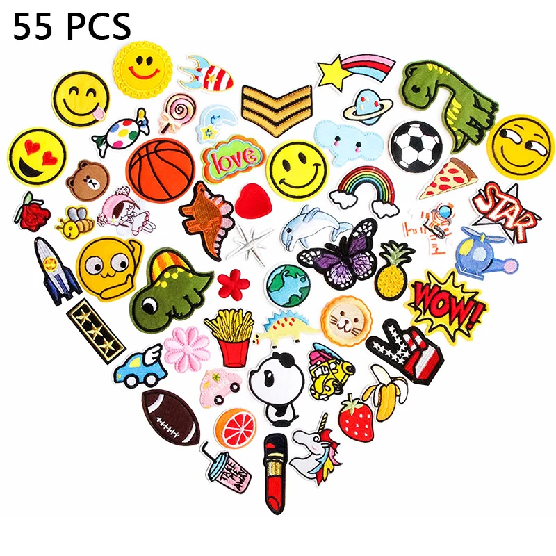 

55 pcs/lot mixed Cloth Patches Cute Embroidery iron on Badges Kids girls DIY Applique for Jackets Bags Stickers Patchwork