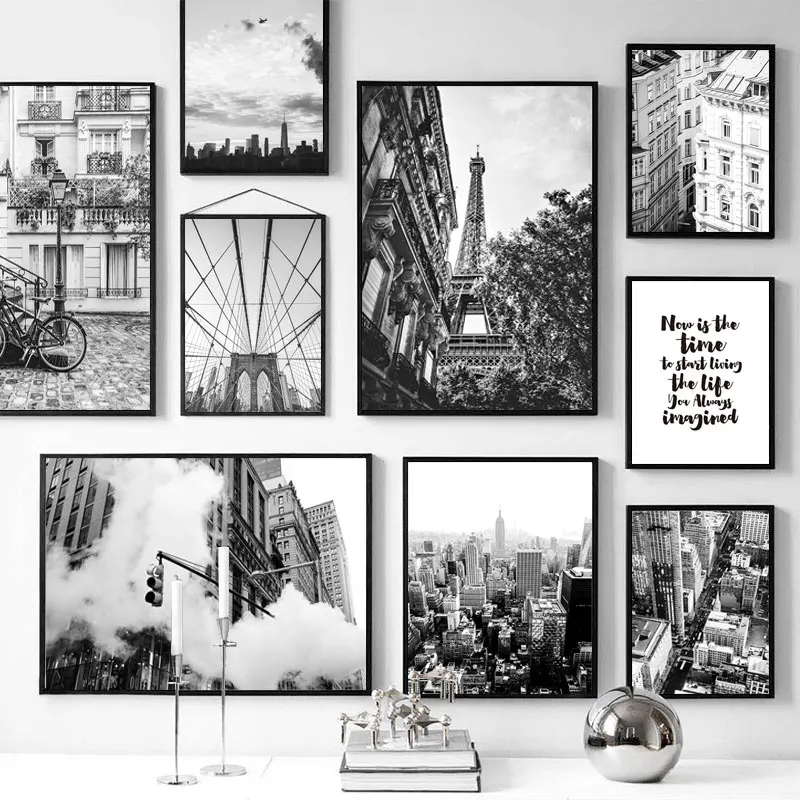 

Wall Art Canvas Painting Black White Paris Tower Brooklyn Bridge Nordic Posters And Prints Wall Pictures For Living Room Decor