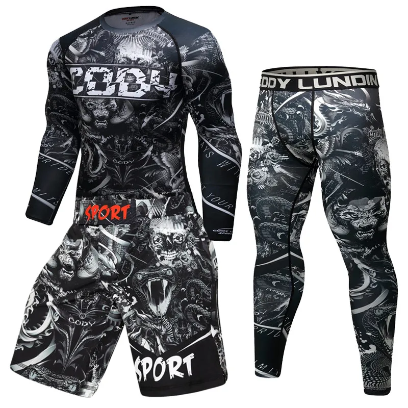 

Man Compression Sport Suit Quick-drying Sweat Fitness Training MMA Kit rashguard Male Sportswear Jogging Race Clothes