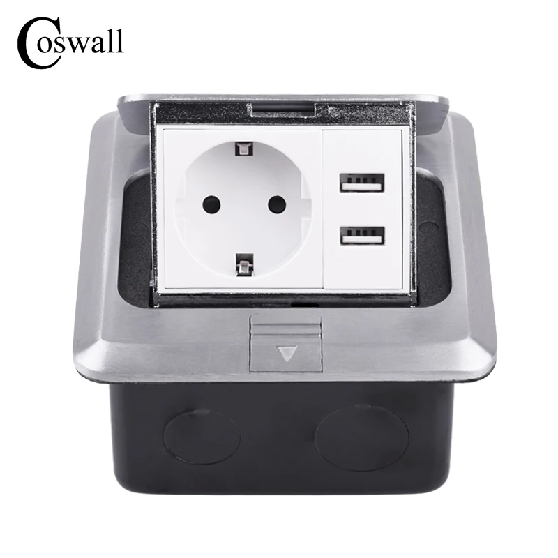 Coswall все алюминиевые Серебристые панели мягкие всплывающие напольные розетки 16A
