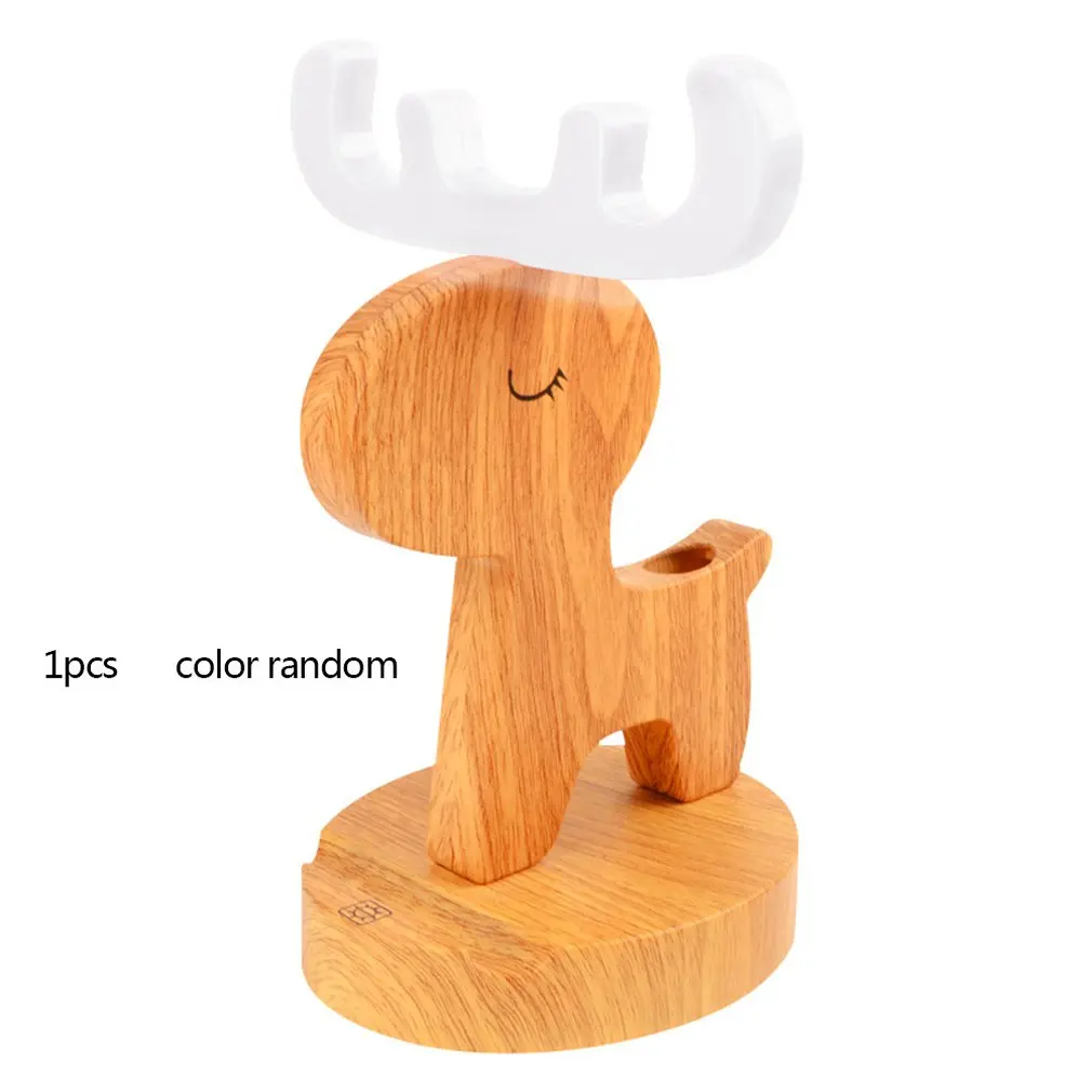 

2 in 1 Universal Portable Cartoon Deer Wooden Mobile Phone Holder Bracket Night Light for Desk Tablet Stand