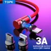 TOPK Led 3A Magnetic USB Cable Fast Charge USB C Type Cable for Samsung Phone & 8pin Charging Cable & Micro USB 5pin Cable ► Photo 1/6