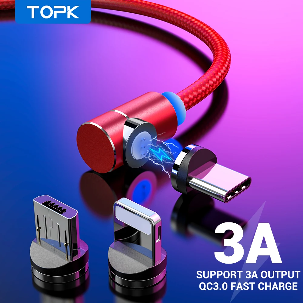 TOPK Led 3A Магнитный USB быстрый заряд кабеля C type кабель для samsung Phone & 8pin зарядный и Micro