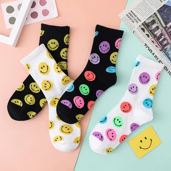 

Smiling Face Women Sock Cartoon Woman Socks Colorful Womans Crew Casual Cotton Sox Girls Spring Trendy Autumn Winter Skarpetki
