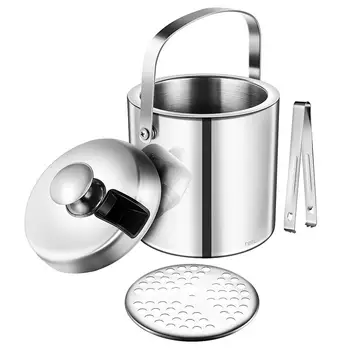 

1.3L Ice Bucket with Lid and Tongs Stainless Steel Double Wall Bar Accessory Gift Set (Silver)