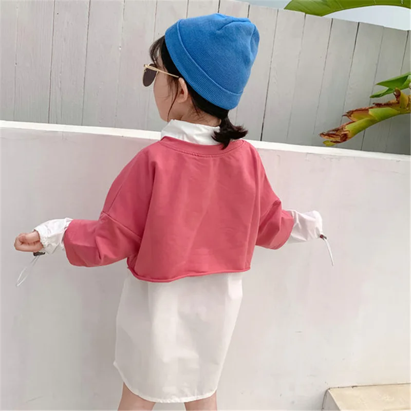Mihkalev/осенняя одежда для маленьких девочек г., детский осенний комплект одежды, детский спортивный костюм с длинными рукавами свитер+ платье-рубашка одежда для девочек