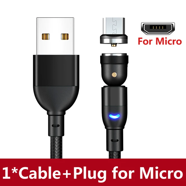 AUFU 540 Degrees Rotating Magnetic Cable Micro USB Type C Phone Cable For iPhone11 Pro XS Max Samsung Xiaomi USB Cord Wire Cable Black for Micro