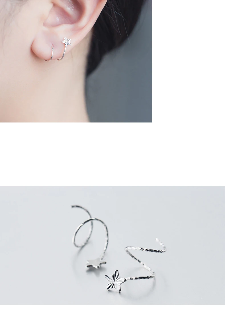 MloveAcc 925 пробы серебряные серьги для женщин и девочек Треугольные звезды сердце спиральные уха кости уха пряжки мини двойное кольцо серьги