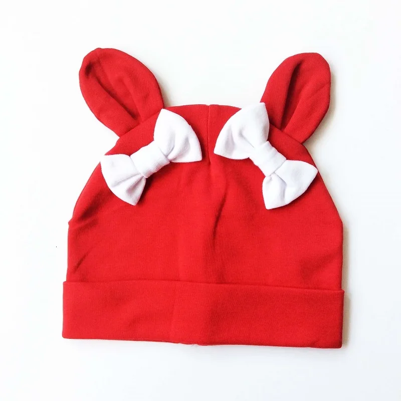 Baby Girl Hat Rabbit Ear Hat For Girls Cotton Bow Knot Children's Cap Toddler Kids Hats Cartoon Cute Baby Hats Bonnet - Цвет: redwhitebow