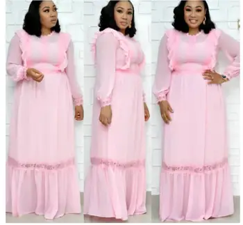 

African Dresses For Women Chiffon Lace Rulffes Long Sleeve Robe Dress Maxi Vintage Sexy Party Long Dresses Large Size Clothing