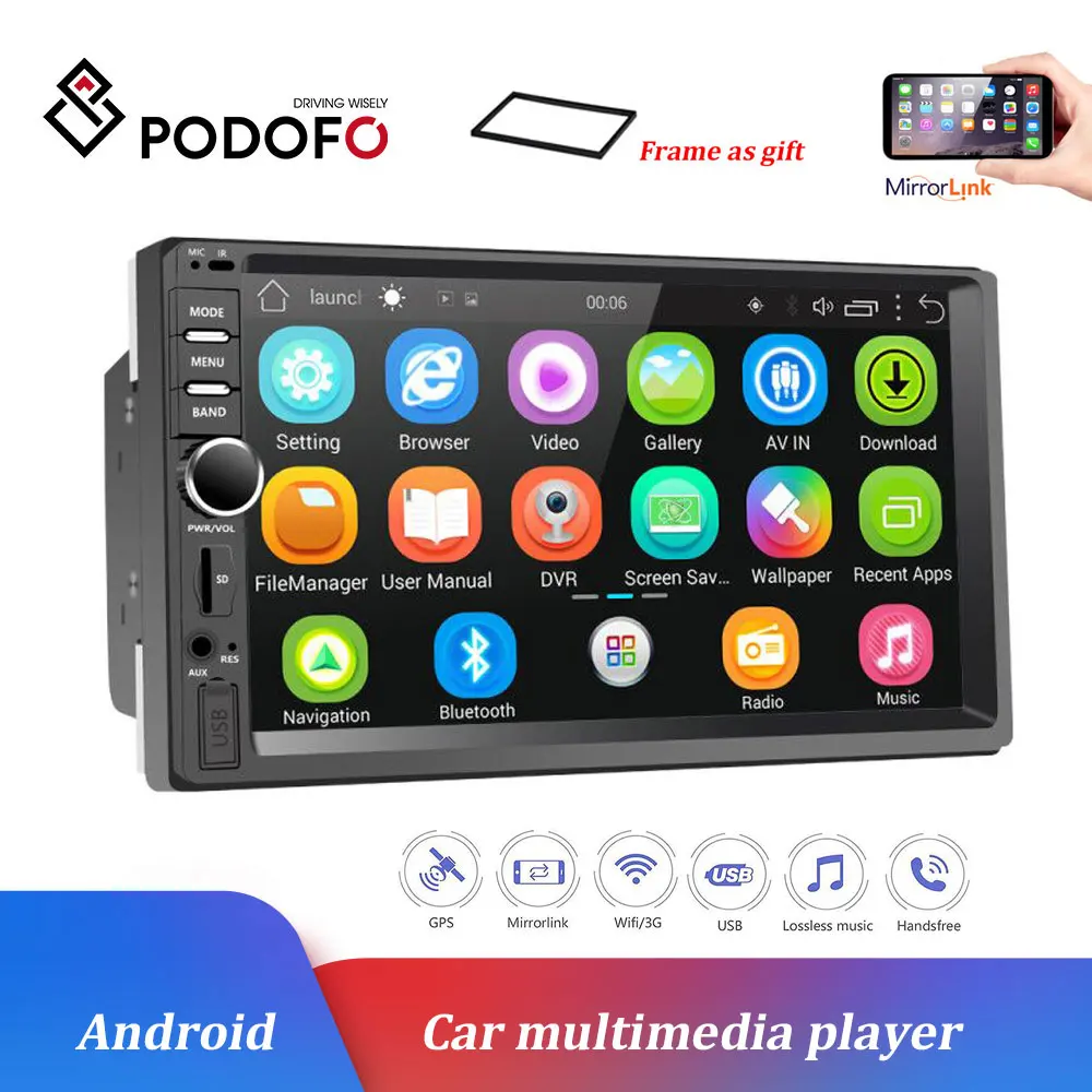  Podofo 2 Din Android Auto Radio GPS Navigation Auto Stereo 7 