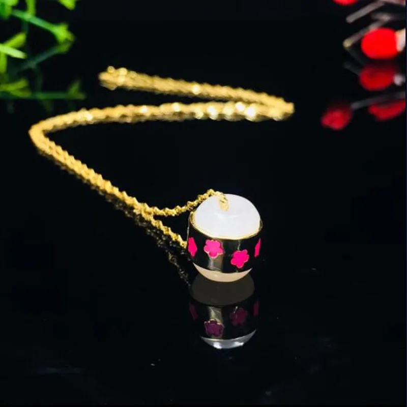 Natural Chinese HeTian 925 Silver White Jade Passepartout Was Cylindrical Pendant Necklace For Women Charm Jewelry