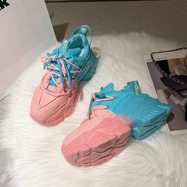 Vrouwen Chunky Sneakers Dikke Bodem Platform Vulcaniseer Schoenen Mode Ademend Casual Running Schoen Voor Vrouw Vrouwelijke Pink