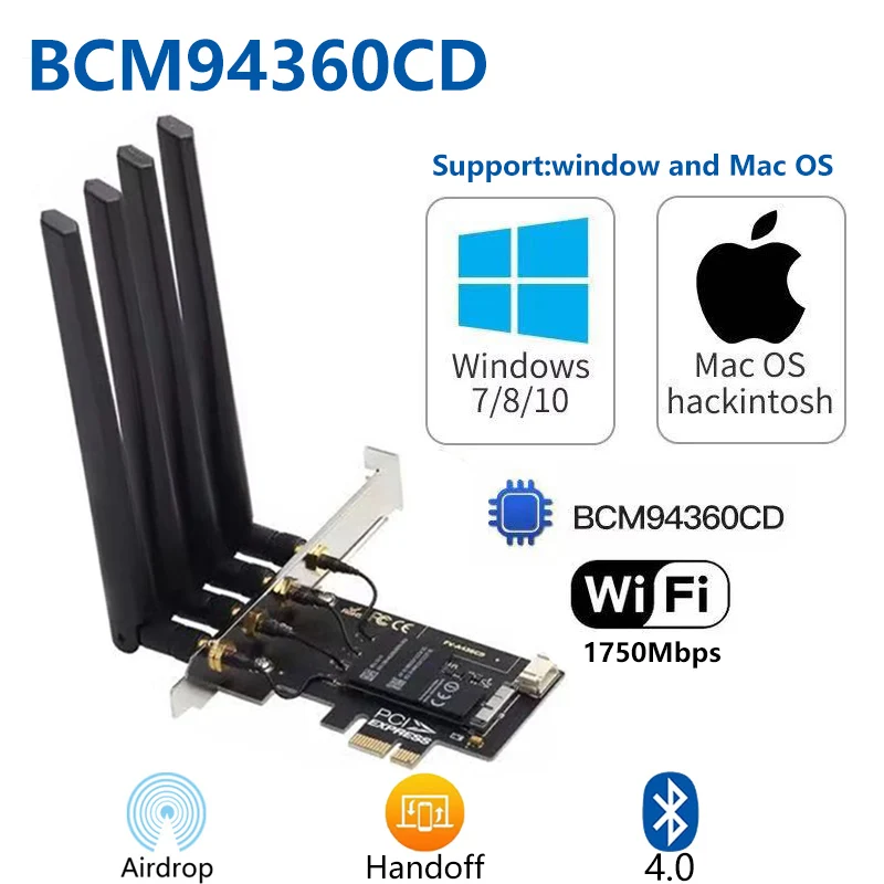 1750 Мбит/с Fenvi T919 PCIe Wi-Fi кард-802.11ac 2 4 г/Wi-Fi 5 ГГц Dual Band настольных ПК адаптер BCM94360CD для