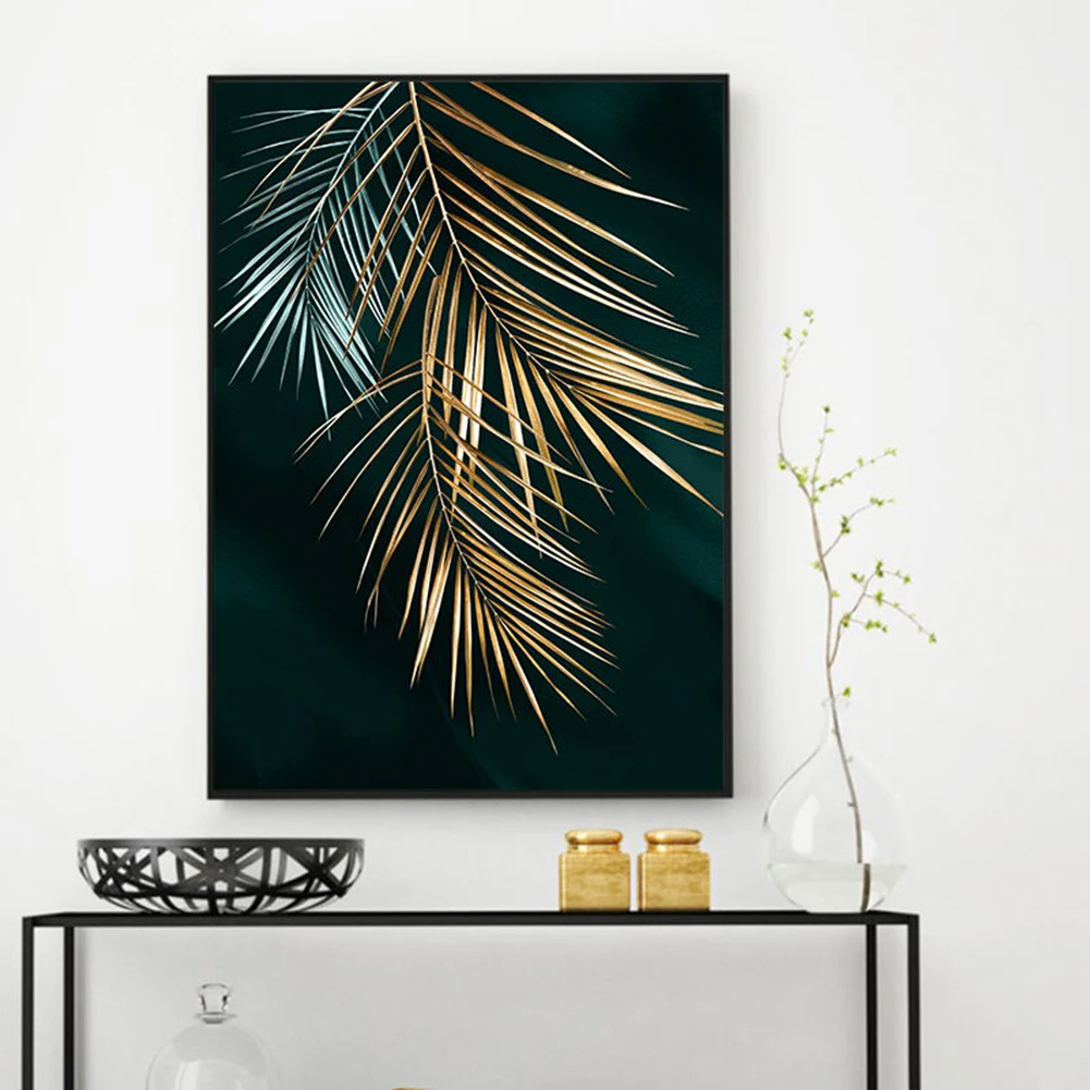 Abstract Golden-Plant Leaves Picture Wall Poster Modern Style Print Painting Art Aisle Living Room Unique Decoration No Frame