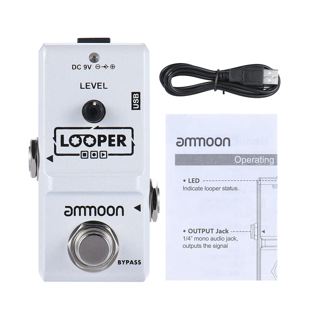 ammoon AP-09 USB Cable Nano Loop Electric Guitar Effect Pedal Looper True Bypass Unlimited Overdubs 10 Minutes Recording