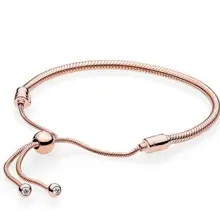 Подлинный 925 пробы серебряный браслет из розового золота Moments раздвижная застежка Регулировка браслета подходит для женщин Шарм из бисера Diy ювелирные изделия