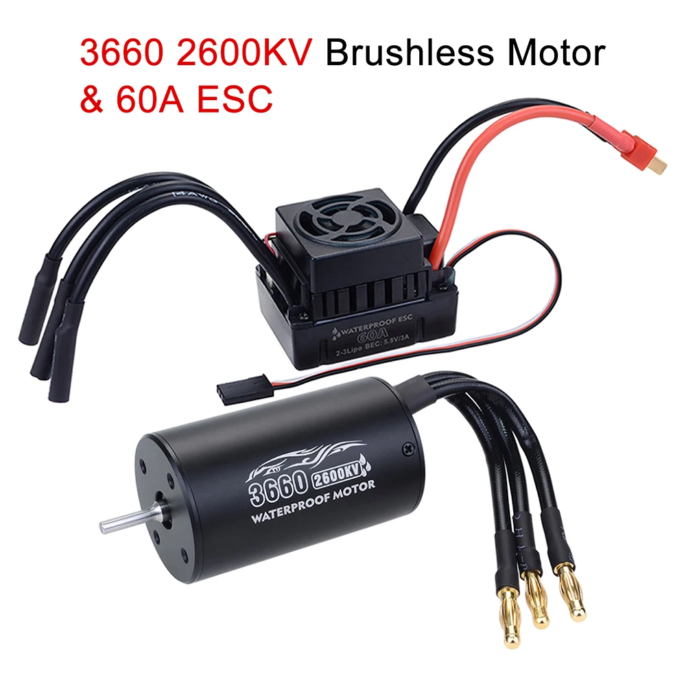 Waterproof 3660 2600KV 3300KV Brushless Motor 60A ESC for Tamiya