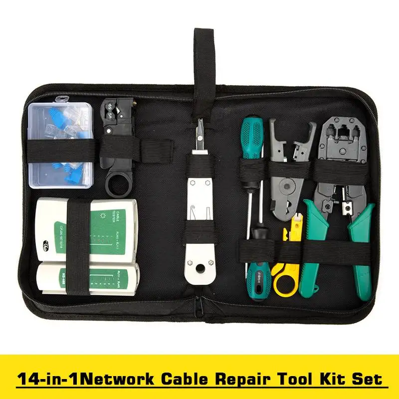 

14Pcs/set Professional RJ45 RJ11 CAT5 CAT5e CAT6 Network Repair Tool Kit UTP LAN Cable Tester Plier Crimp Crimper Plug Clamp PC