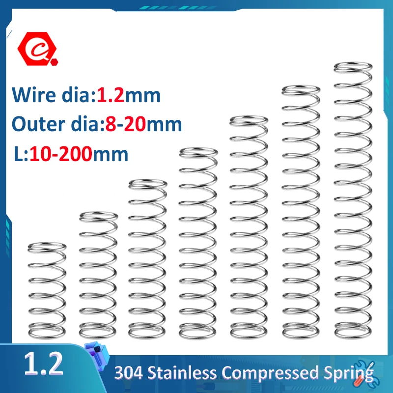 1/5/10Pcs 1.2mm Wire Diameter 304 Stainless Steel Compression Springs  Y-type Pressure Spring OD8-20mm L10-200mm