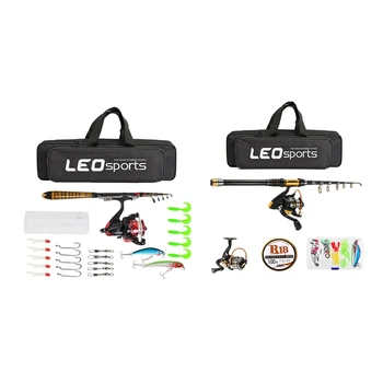 

2set Leo 1.8M/ 2.1M Telescopic Fishing Rod and Reel Combo Full Kit Spinning Fishing Reel Gear Pole Set
