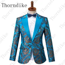 Thorndike Мужской Стильный остроконечный лацкан синий бронзированный узор Тонкий Блейзер плюс размер 5XL золотой цветочный Выпускной певец свадебный костюм