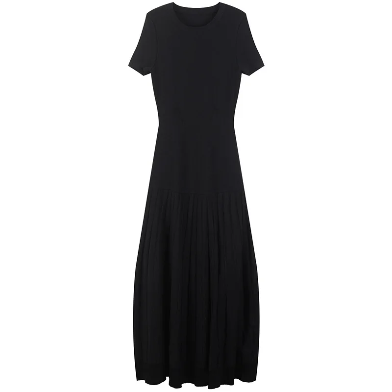 Black Tunjuefs Slim Fit Черное Трикотажное Платье женское Vestido однотонное элегантное облегающее платье прозрачные пуловеры с подолом короткий рукав повседневное - Цвет: Black