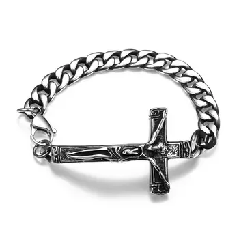 

Men's Stainless Steel Jesus Crucifix Cross Curb Link Bracelet Chain 8 inch Gift for Men