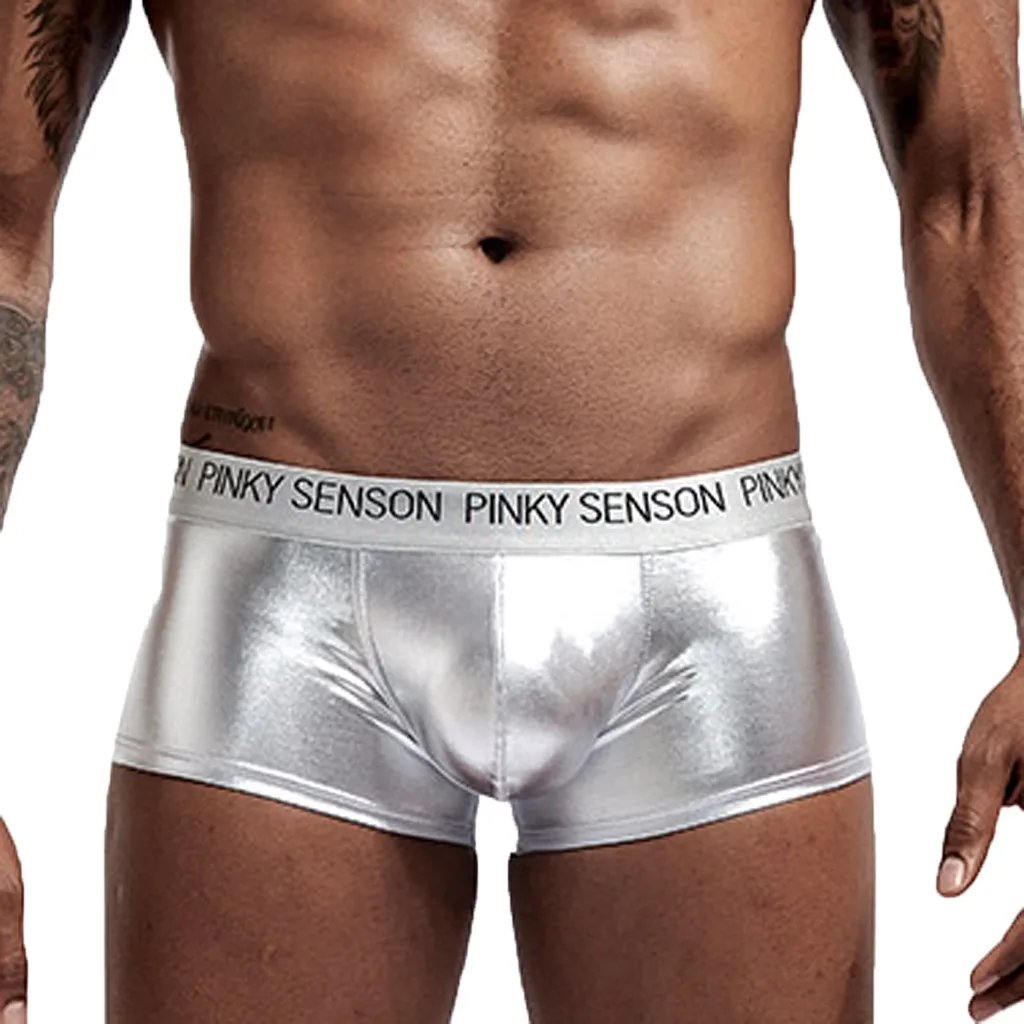 

Men's Boxer Underwear leather Sexy underpants Brand Luxury Fashionable Flat-Angle Bulge Pouch Gay Underwear cueca masculina 2019
