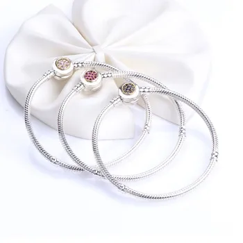 

Authentic 925 Sterling Silver New classic snake bone chain shining snowflake base Pan Bracelet Fit Charm Bracelets Women Jewelry