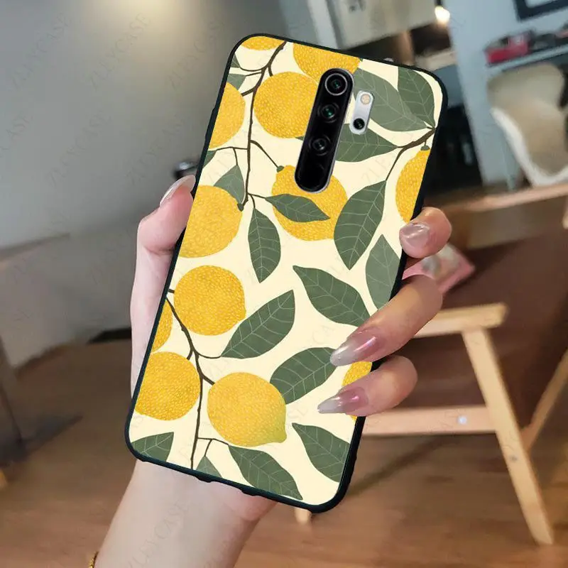 Summer green leaves fruit lemon peach pomegranate grapes Phone Case for redmi note8pro 7 note5 note6pro 7A 8A 8T note9s note9pro xiaomi leather case glass Cases For Xiaomi