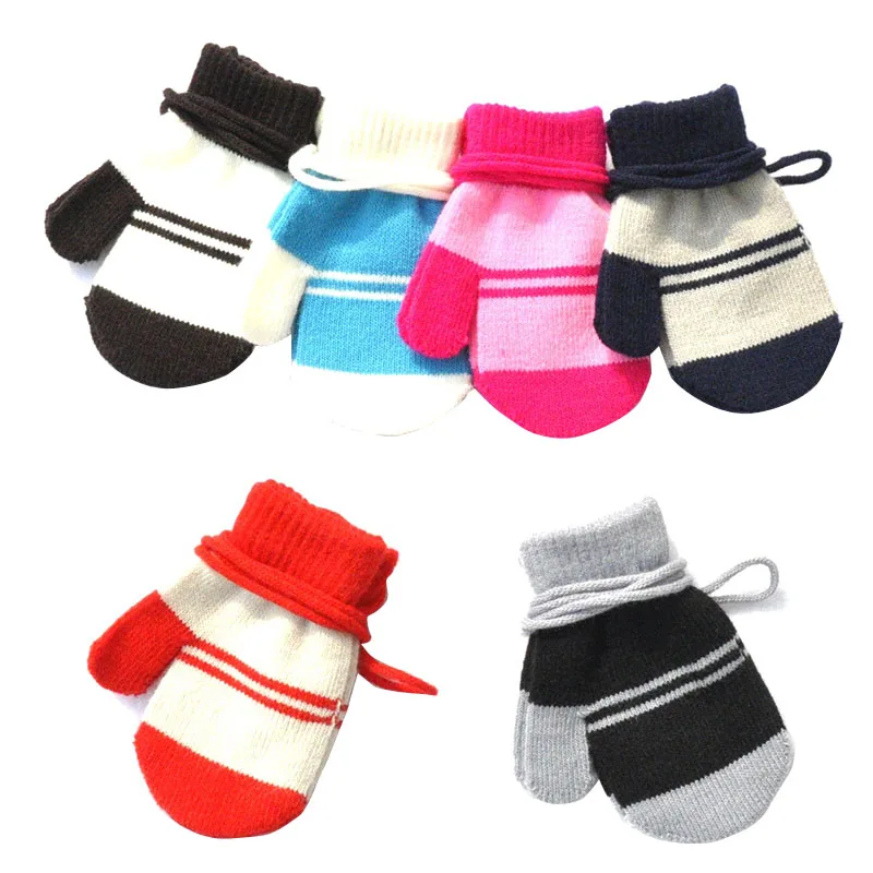 Kids Winter Gloves for 1 4years Baby Warm Knitted Halter Mittens With