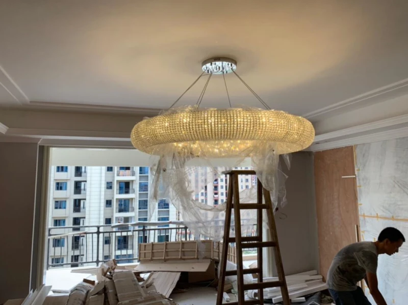 Luxury Crystal Living Room Chandelier Ring LED Modern Hotel Engineering Decorative Light Nordic Simple Lamp