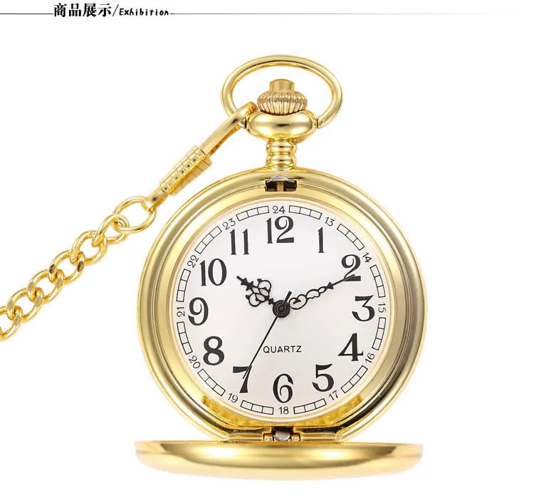Новая мода Серебряный/Бронзовый/черный/золотой полированный Гладкий кварц карманные часы ювелирные изделия сплав кулон с цепочкой ожерелье подарок для мужчин и женщин