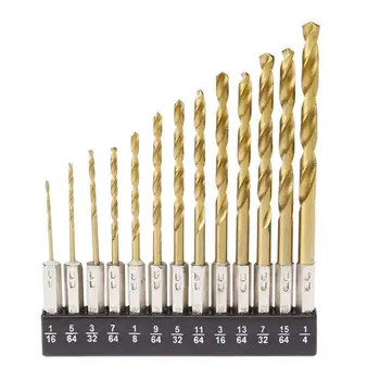 

13pc Hex Shank Titanium Drill Bit Set Multi Bits externally cooled high-speed steel twist drills new