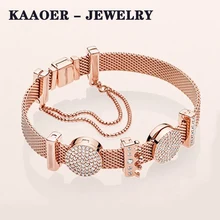 KAAOER ювелирные изделия 925 пробы серебро 11 pandoras Корона из розового золота с бриллиантами широкий браслет Модный женский