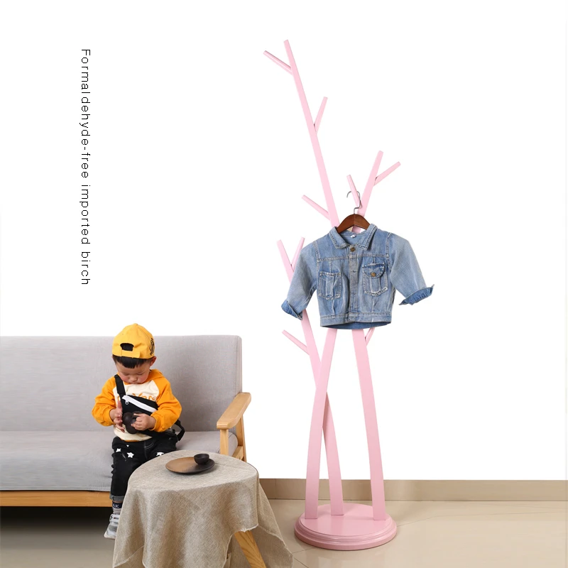 Бельевая напольная вешалка для спальни Вешалка из цельной древесины розовая вешалка для одежды Детская