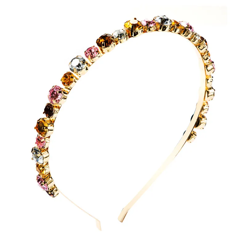 Pauli Manfi Women Colorful Rhinestone Headbands Hair Bands Hair Clips Korean Circle Simple Hair Hoop Headwear Accessories