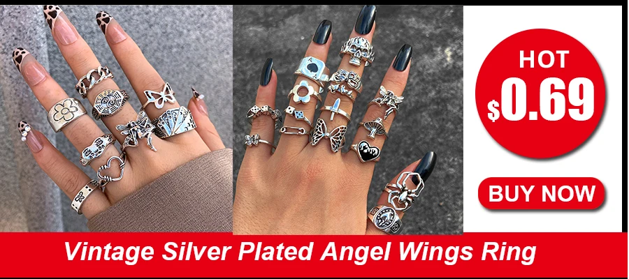 6Pcs Vintage Gothic Butterfly Angle Flower Multi Element Ring Set For Women Men Retro Personality Finger Ring Gifts