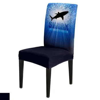 

6/8piece Shark Silhouette Deep Sea Print Chair Cover Dining Elastic Chair Covers Spandex Stretch Elastic Anti-dirty Removable